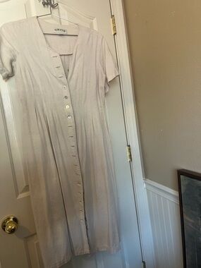 Orvis Light Beige Button-Front Midi Dress